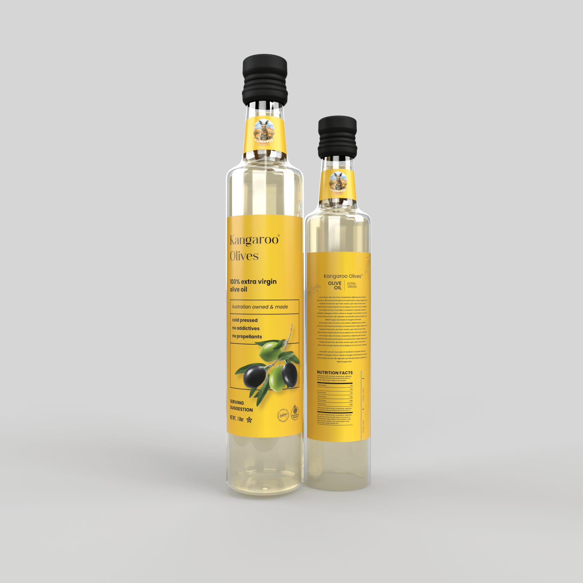 Kangaroo Extra Virgin Olive Oil 1 Litre bottle - back label with nutritional information